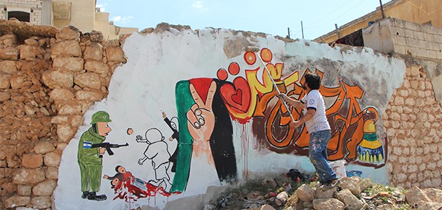 İdlib’den Kudüs ve Gazze’ye grafitili destek