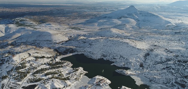 Sille Baraj Parkı ve çevresindeki kar manzarası havadan böyle görüntülendi