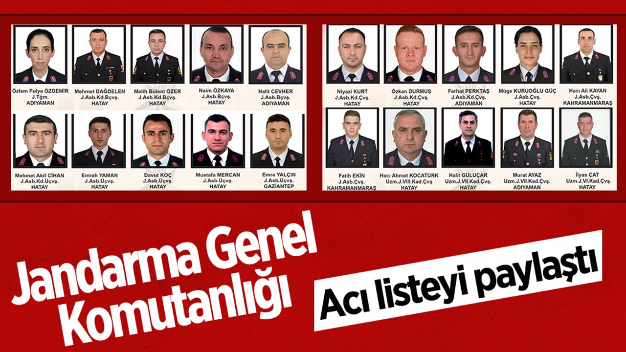 Jandarma Genel Komutanlığı acı listeyi paylaştı!