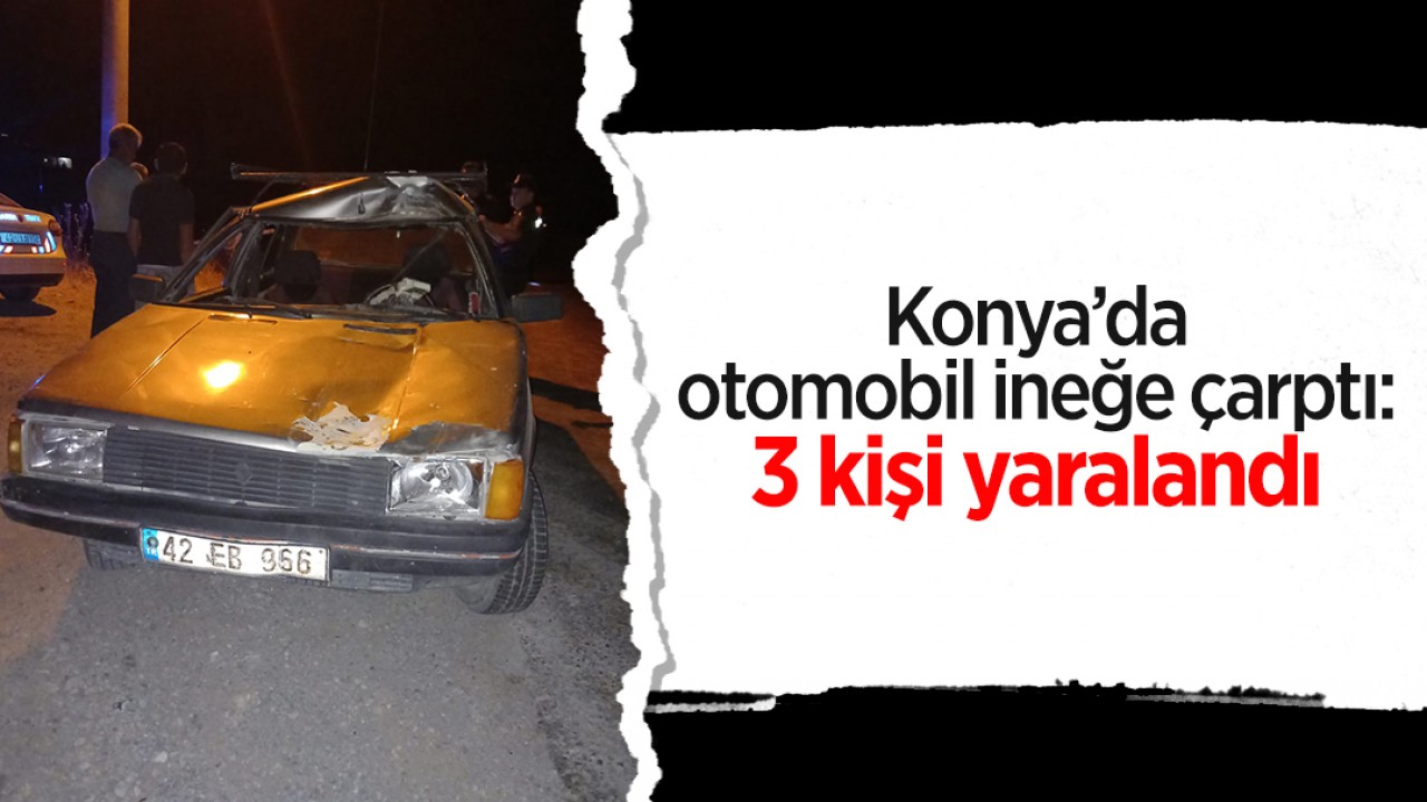 Konya’da bir otomobil ineğe çarptı: 3 yaralı