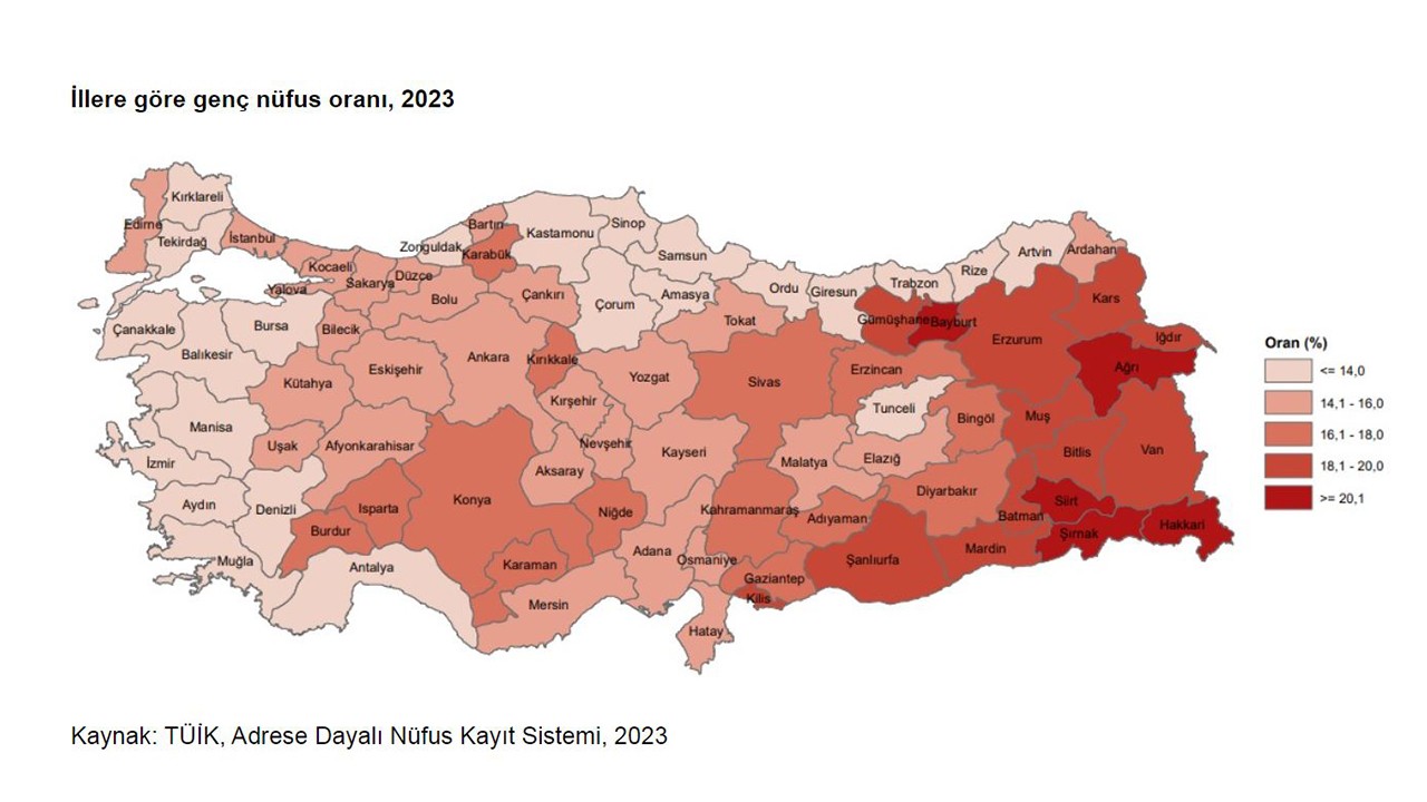 Türkiye’de nüfusun yüzde 15,1’ini gençler oluşturuyor