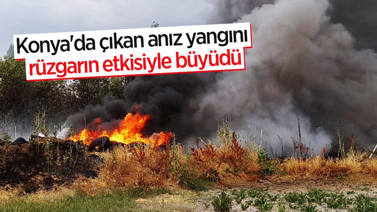 Konya'da çıkan anız yangını rüzgarın da etkisiyle büyüdü