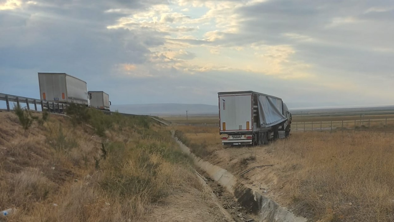 Kontrolden çıkan beyaz eşya yüklü TIR şarampole devrildi