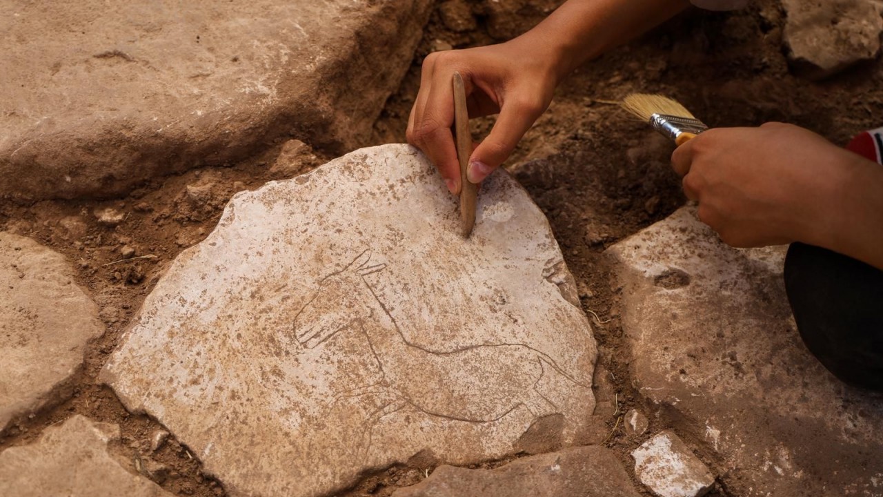 Karahantepe’de kazı alanında koşar halde betimlenen yaban eşeği figürü bulundu