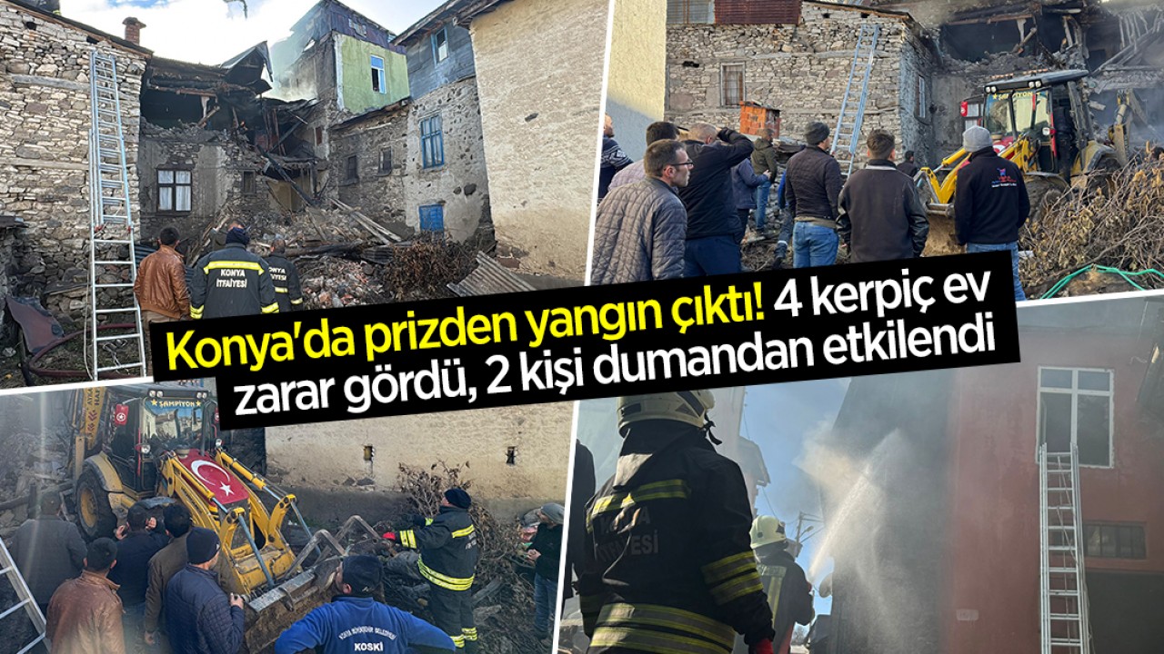 Konya’da prizden yangın çıktı! 4 kerpiç ev zarar gördü, 2 kişi dumandan etkilendi